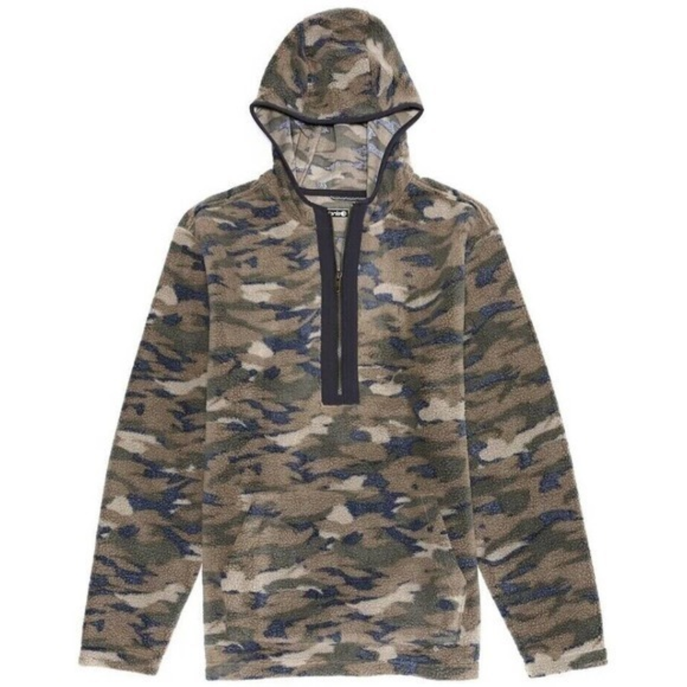 New‎ Solaris Green Fleece Camo Pullover Half Zip Hoodie Mens Size Large